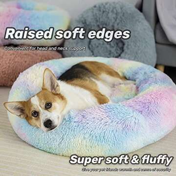 Raimaiso Anti Anxiety Round Fluffy Plush Faux Fur Warm Washable Dog Bed & Cat Bed, Original Bed for ...