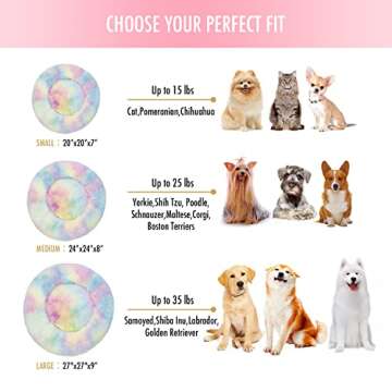 Raimaiso Anti Anxiety Round Fluffy Plush Faux Fur Warm Washable Dog Bed & Cat Bed, Original Bed for Small Medium Large Pets,Used to Relieve Joints and Improve Sleep（20"/24"/27''） (20", Rainbow)