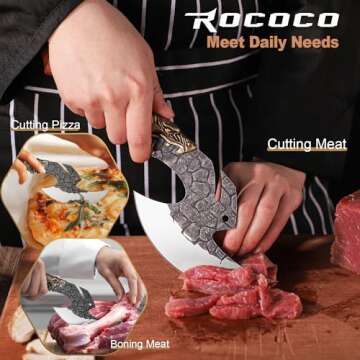 ROCOCO Viking Cleaver Knife Butcher Meat Cutting Boning Knife Hand Forged Chinese Kitchen Axe with S...