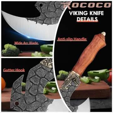 ROCOCO Viking Cleaver Knife Butcher Meat Cutting Boning Knife Hand Forged Chinese Kitchen Axe with Sheath Home Outdoor BBQ Camping Chirstmas Birthday Chirstmas Mother Father Gift Men