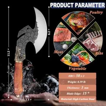 ROCOCO Viking Cleaver Knife Butcher Meat Cutting Boning Knife Hand Forged Chinese Kitchen Axe with Sheath Home Outdoor BBQ Camping Chirstmas Birthday Chirstmas Mother Father Gift Men
