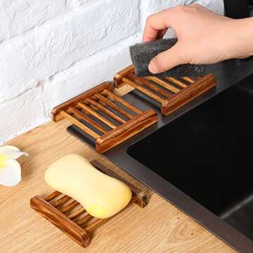 Amyhill 70 Pcs Bamboo Wood Soap Dish Bulk Bathroom Wooden Soap Holder Savers for Bar Self Draining Dishes Hand Craft Tray, 3.3 x 3.3 x 0.67 Inch (Charcoal Color)