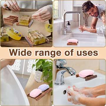 Amyhill 70 Pcs Bamboo Wood Soap Dish Bulk Bathroom Wooden Soap Holder Savers for Bar Self Draining Dishes Hand Craft Tray, 3.3 x 3.3 x 0.67 Inch (Charcoal Color)