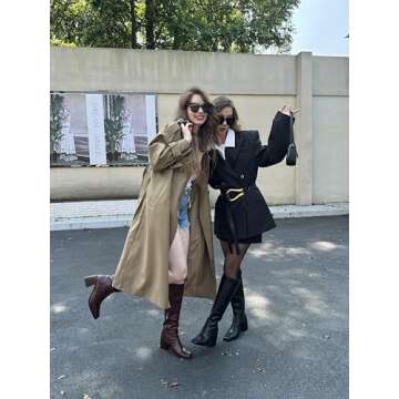 MUCCCUTE Burgundy Knee High Boots for Women - Square Toe Chunky Block Heel Boots with Side Zipper Pu...