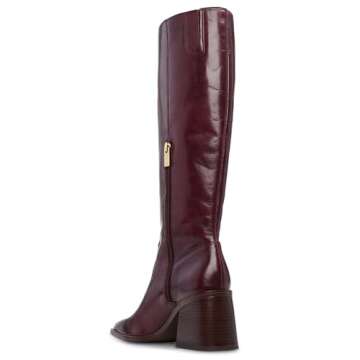 MUCCCUTE Burgundy Knee High Boots for Women - Square Toe Chunky Block Heel Boots with Side Zipper Pull On PU Tall Boots US Size 9