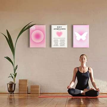 Pink Canvas Wall Art Set of 3 - Abstract Halo Angel Number Positive Energy Motivational Wall Decor - Ideal for Living Room, Bedroom, Apartment - Clean Girls Room Decoration - Frames 12x16''