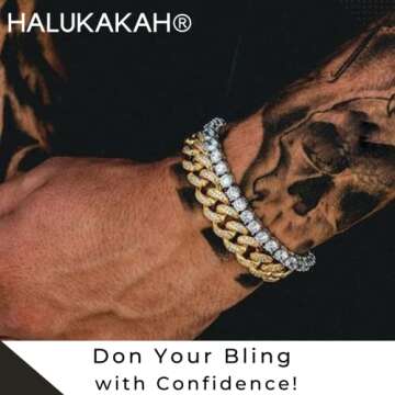Halukakah Gold Chain Iced Out for Men,Men's 14MM Miami Cuban Link Chain Bracelet 8"(20cm) in 18k Rea...