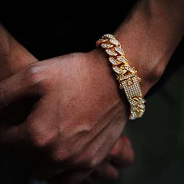 Halukakah Gold Chain Iced Out for Men,Men's 14MM Miami Cuban Link Chain Bracelet 8"(20cm) in 18k Real Gold Plated,Full Cz Diamond Cut Prong Set Gift for Him