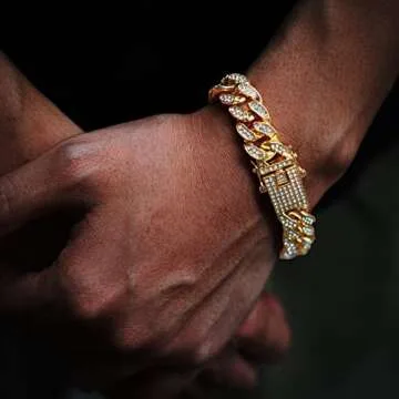 Halukakah Gold Chain Iced Out for Men,Men's 14MM Miami Cuban Link Chain Bracelet 8"(20cm) in 18k Real Gold Plated,Full Cz Diamond Cut Prong Set Gift for Him