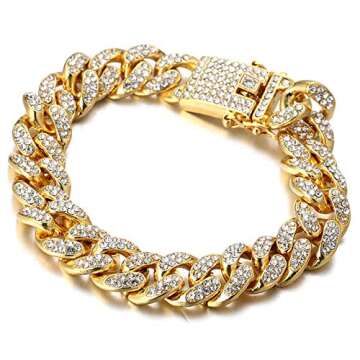 Halukakah Gold Chain Iced Out for Men,Men's 14MM Miami Cuban Link Chain Bracelet 8"(20cm) in 18k Real Gold Plated,Full Cz Diamond Cut Prong Set Gift for Him