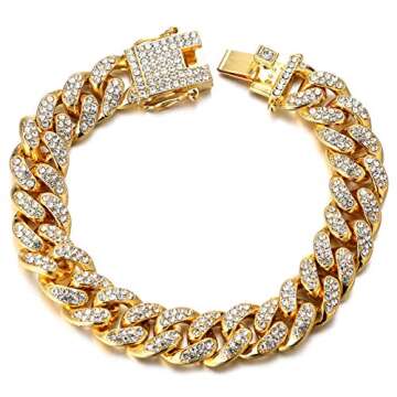 Halukakah Gold Chain Iced Out for Men,Men's 14MM Miami Cuban Link Chain Bracelet 8"(20cm) in 18k Real Gold Plated,Full Cz Diamond Cut Prong Set Gift for Him