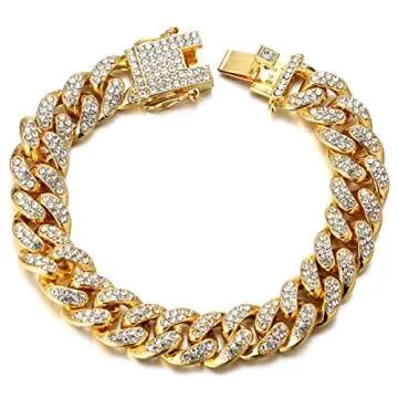 Halukakah Gold Chain Iced Out for Men,Men's 14MM Miami Cuban Link Chain Bracelet 8"(20cm) in 18k Real Gold Plated,Full Cz Diamond Cut Prong Set Gift for Him