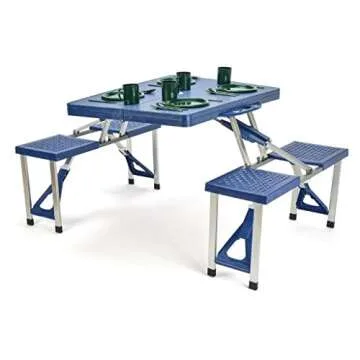 Portable Folding Picnic Table with 4 Seats - Blue