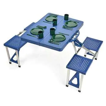 Portable Folding Picnic Table with 4 Seats - Blue