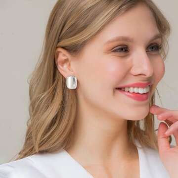 MUYAN Silver Minimalist Square Stud Earrings for Women Trendy Silver Chunky Stud Earrings Everyday Jewelry