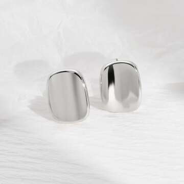 MUYAN Silver Minimalist Square Stud Earrings for Women Trendy Silver Chunky Stud Earrings Everyday Jewelry