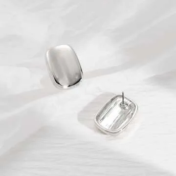 MUYAN Silver Minimalist Square Stud Earrings for Women Trendy Silver Chunky Stud Earrings Everyday Jewelry