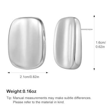 MUYAN Silver Minimalist Square Stud Earrings for Women Trendy Silver Chunky Stud Earrings Everyday Jewelry