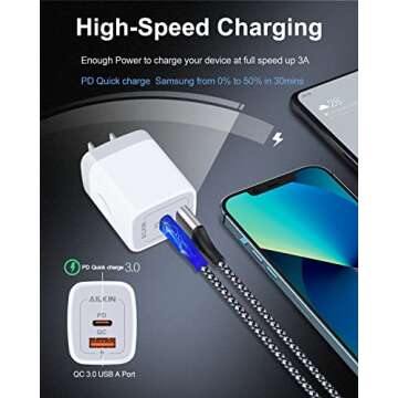 3Pack Dual Port USB-C Wall Plug-in USB Charger, AILKIN 20W Power Delivery + QC3.0 USB A Double Port Fast Charging Block for iPhone 15 14 13 12 Pro Max 14 Pro 12 Mini 16 Pro Max 16 Plus 16 SE X XS Cube