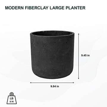 Pottery Pots Black Washed Fiberstone Indoor and Outdoor Flower Pot - Classic Modern Charcoal Planter 9.5" H x 10" W