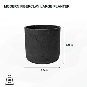 Pottery Pots Black Washed Fiberstone Indoor and Outdoor Flower Pot - Classic Modern Charcoal Planter 9.5" H x 10" W
