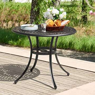 NUU GARDEN 36 Inch Patio Dining Table with Umbrella Hole, Outdoor Cast Aluminum Bistro Table, Black ...