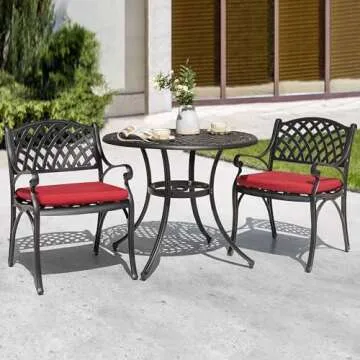 NUU GARDEN 36 Inch Patio Dining Table with Umbrella Hole, Outdoor Cast Aluminum Bistro Table, Black with Antique Bronze at The Edge