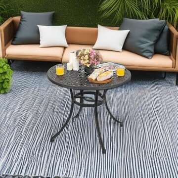 NUU GARDEN 36 Inch Patio Dining Table with Umbrella Hole, Outdoor Cast Aluminum Bistro Table, Black with Antique Bronze at The Edge