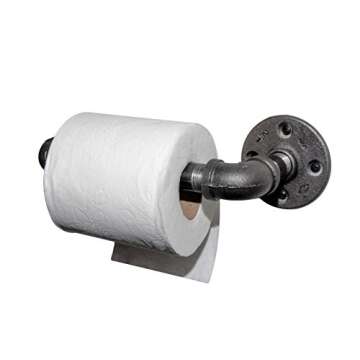 DIY CARTEL Industrial Pipe Toilet Paper Tissue Holder - Black Iron - Commercial/Heavy Duty - Style : Modern, Minimalist, Rustic, Steampunk, Farmhouse, and Industrial Furniture (1 roll Holder)