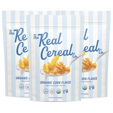 The Real Cereal Company Organic Corn Flakes Cereal 3-Pack - Zero Sugar, Gluten-Free, Non-GMO, Made i...