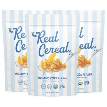 The Real Cereal Company Organic Corn Flakes Cereal 3-Pack - Zero Sugar, Gluten-Free, Non-GMO, Made i...