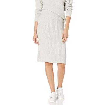 Daily Ritual Women's Cozy Boucle Cropped Crewneck Sweater & Pencil Skirt Set, Grey Heather, Large