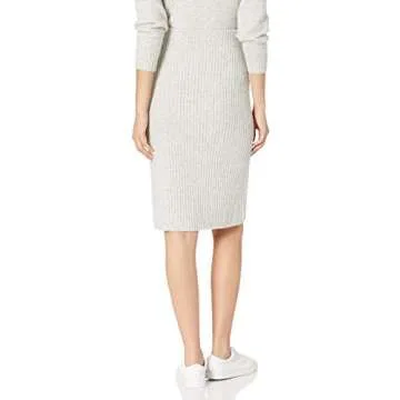 Daily Ritual Women's Cozy Boucle Cropped Crewneck Sweater & Pencil Skirt Set, Grey Heather, Large