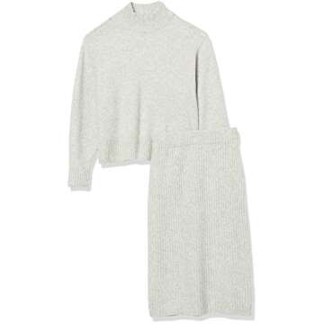 Daily Ritual Women's Cozy Boucle Cropped Crewneck Sweater & Pencil Skirt Set, Grey Heather, Large