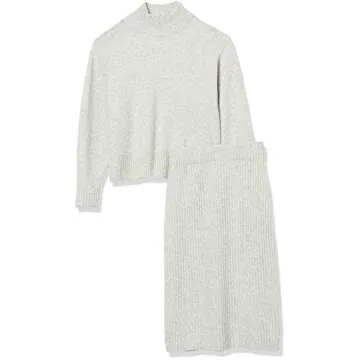 Daily Ritual Women's Cozy Boucle Cropped Crewneck Sweater & Pencil Skirt Set, Grey Heather, Large