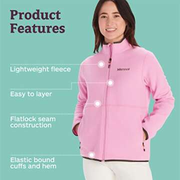 MARMOT Women's Rocklin Full-Zip Jacket, Warm Lightweight Fleece, Wild Orchid, Medium