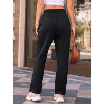 AUTOMET Women's Wide Leg Sweatpants Fleece Lined Baggy Straight Leg Lounge Pants Fall Outfits Athletic Joggers with Pockets Black L