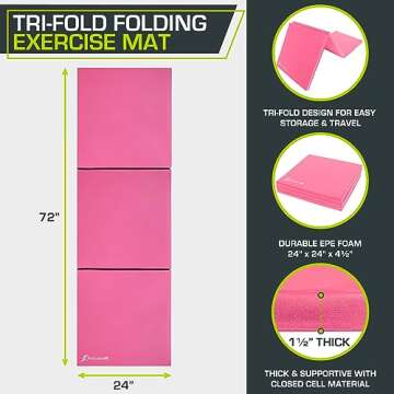 ProsourceFit Tri-Fold Folding Exercise Mat - Pink