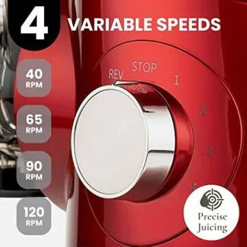 Sana 727 Supreme Cold Press Masticating Juicer | Large Batch | Non-Stop Juicing | 4 Speed Brushless DC Motor | 45-120 RPM’s | Easy clean 132 Page Recipe Book | 15 Year Warranty | Red