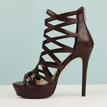 Eithy Women's Platforms Stiletto Heels Sandals Strappy Dress Summer Booties Brown US6