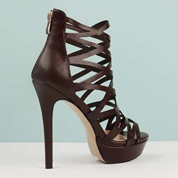 Eithy Women's Platforms Stiletto Heels Sandals Strappy Dress Summer Booties Brown US6