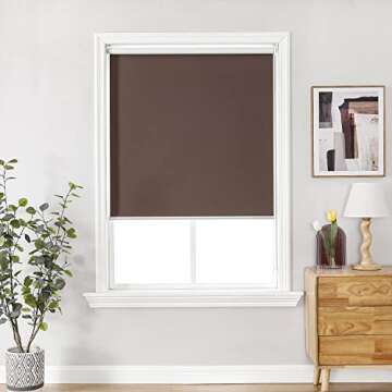 ChrisDowa 100% Blackout Roller Shade, Window Blind with Thermal Insulated, UV Protection Fabric. Total Blackout Roller Blind for Office and Home. Easy to Install. Brown,42" W x 72" H