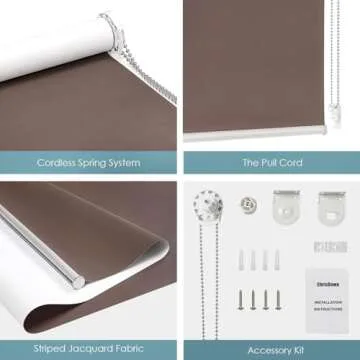 ChrisDowa 100% Blackout Roller Shade, Window Blind with Thermal Insulated, UV Protection Fabric. Total Blackout Roller Blind for Office and Home. Easy to Install. Brown,42" W x 72" H