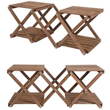 Sunnyglade 4-Tier Foldable Flower Rack Plant Stand Wood Shelf Multipurpose Utility Storage Rack Books Picture Frames Shelves for Yard Garden Patio Balcony Bedroom Brown