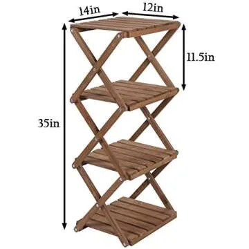 Sunnyglade 4-Tier Foldable Flower Rack Plant Stand Wood Shelf Multipurpose Utility Storage Rack Books Picture Frames Shelves for Yard Garden Patio Balcony Bedroom Brown