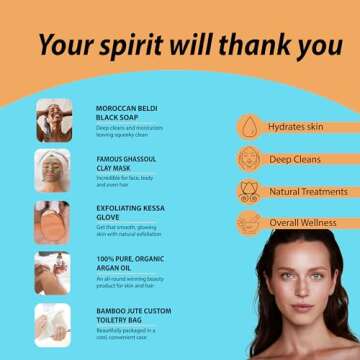 Moroccan Hammam Spa Rejuvinating Ritual Beauty Skincare Kit - 6 piece, Moroccan Black Soap, Body Clay, Argan Oil, Pure & Natural, Purifying, Cleansing, exfoliating for every skin type. Original