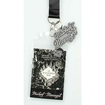 Harry Potter Mischief Managed Marauders Map ID Lanyard Badge Holder with 2" Rubber Charm Pendant and...