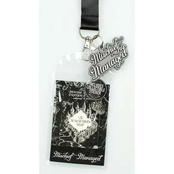 Harry Potter Mischief Managed Marauders Map ID Lanyard Badge Holder with 2" Rubber Charm Pendant and Collectible Sticker
