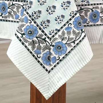 CPC Tablecloth 100% Cotton 60x60 Inch Indian Block Print Rectangle Table Cover, Washable Table Cloth...