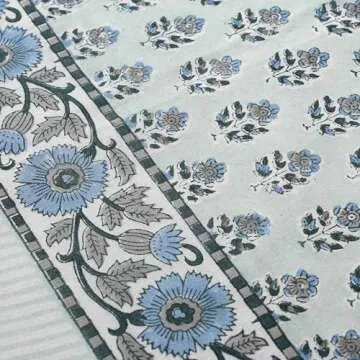 CPC Tablecloth 100% Cotton 60x60 Inch Indian Block Print Rectangle Table Cover, Washable Table Cloth for Weddings, Spring/Summer, Barbeque - Poppy Blue